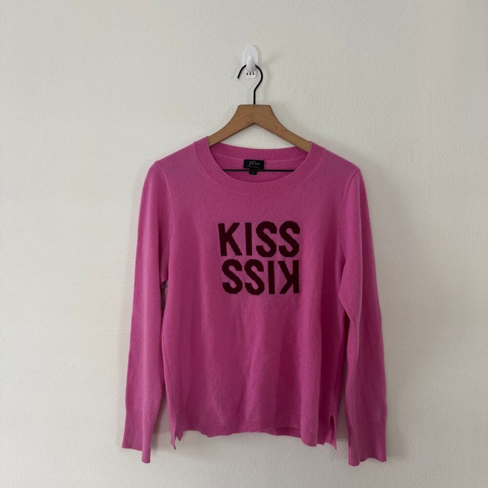 J. Crew Women's Pink 100% Cashmere Kiss Kiss Crewneck Pullover Size Large